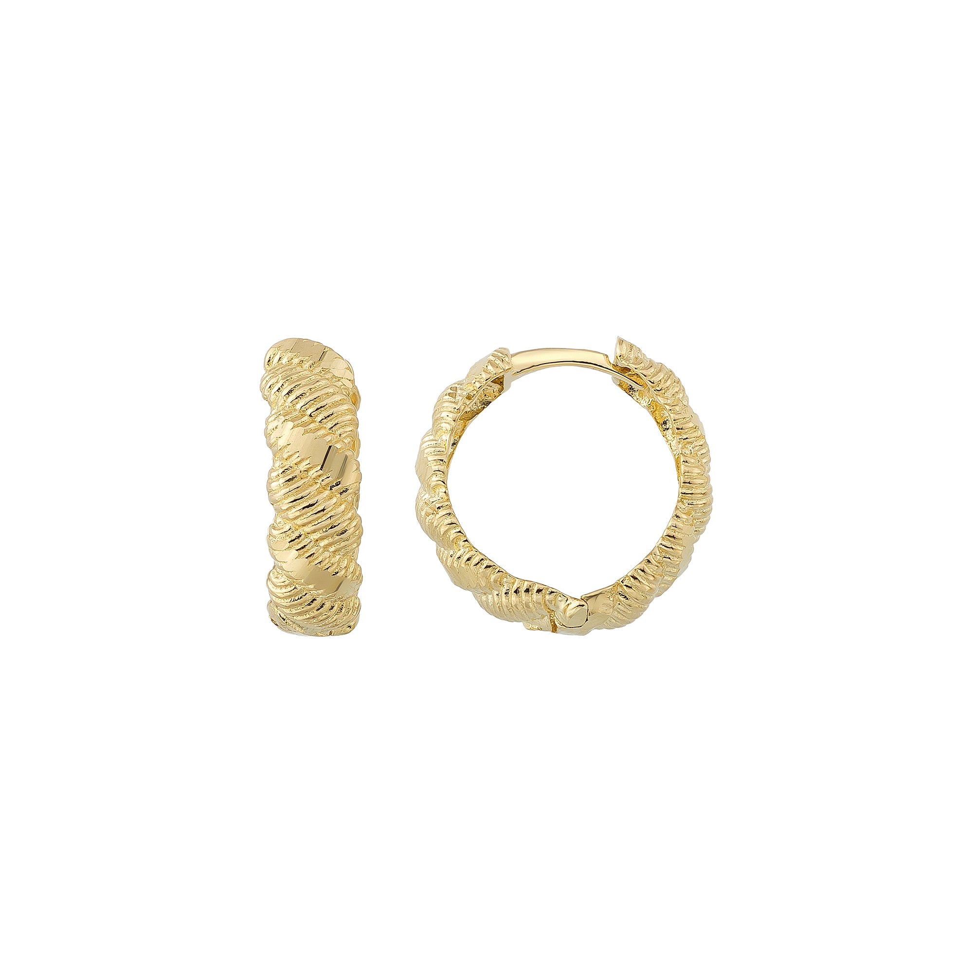 14K Gold Croissant Dome Hoop Earrings – Polished Twisted Huggies - Single (1 Earring) / 14K Yellow Gold - Earrings