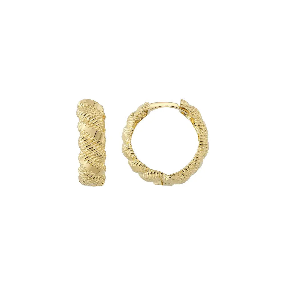 14K Gold Croissant Dome Hoop Earrings – Polished Twisted Huggies - Single (1 Earring) / 14K Yellow Gold - Earrings