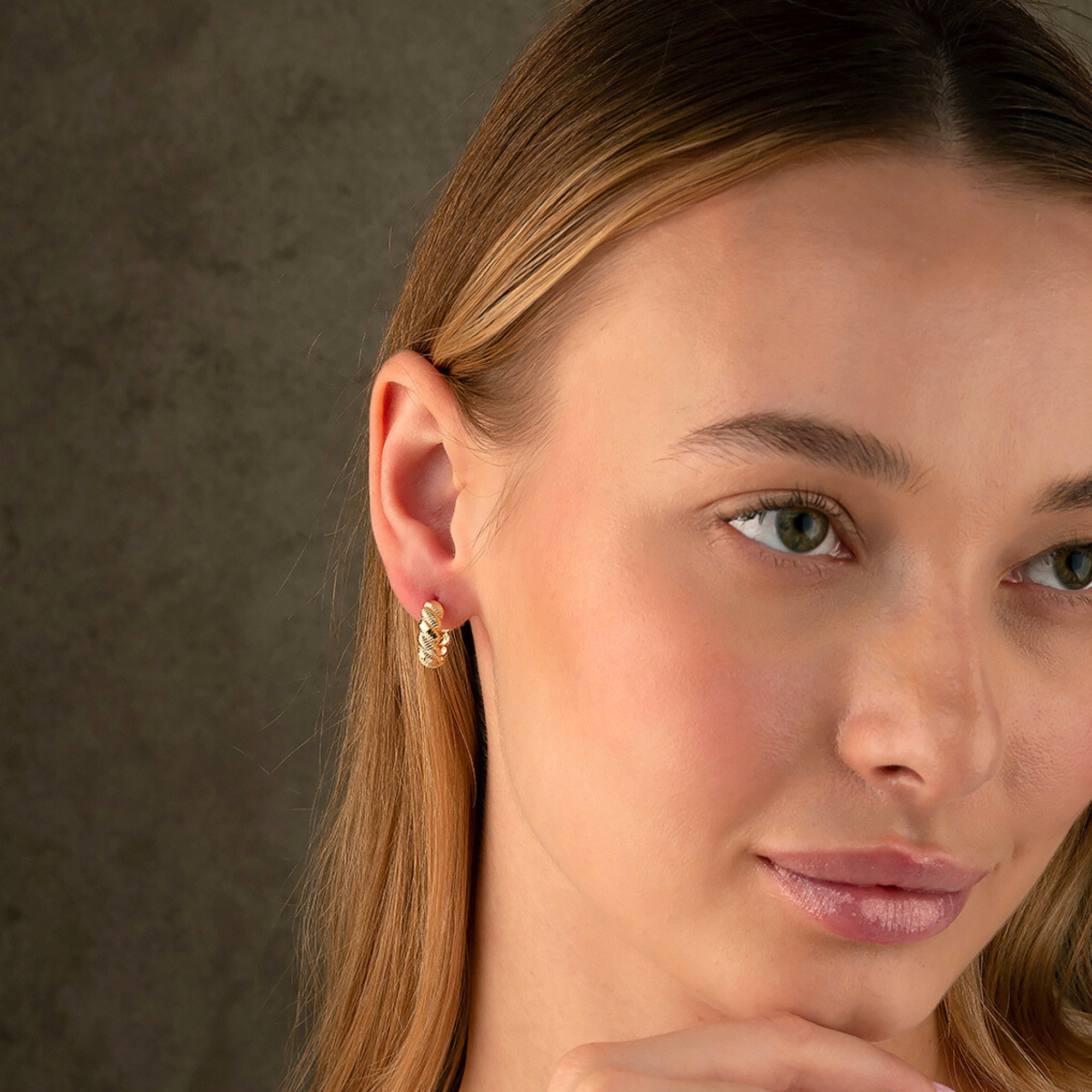 14K Gold Croissant Dome Hoop Earrings – Polished Twisted Huggies - Earrings