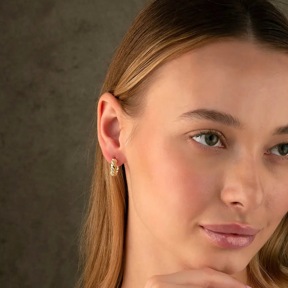 14K Gold Croissant Dome Hoop Earrings – Polished Twisted Huggies - Earrings
