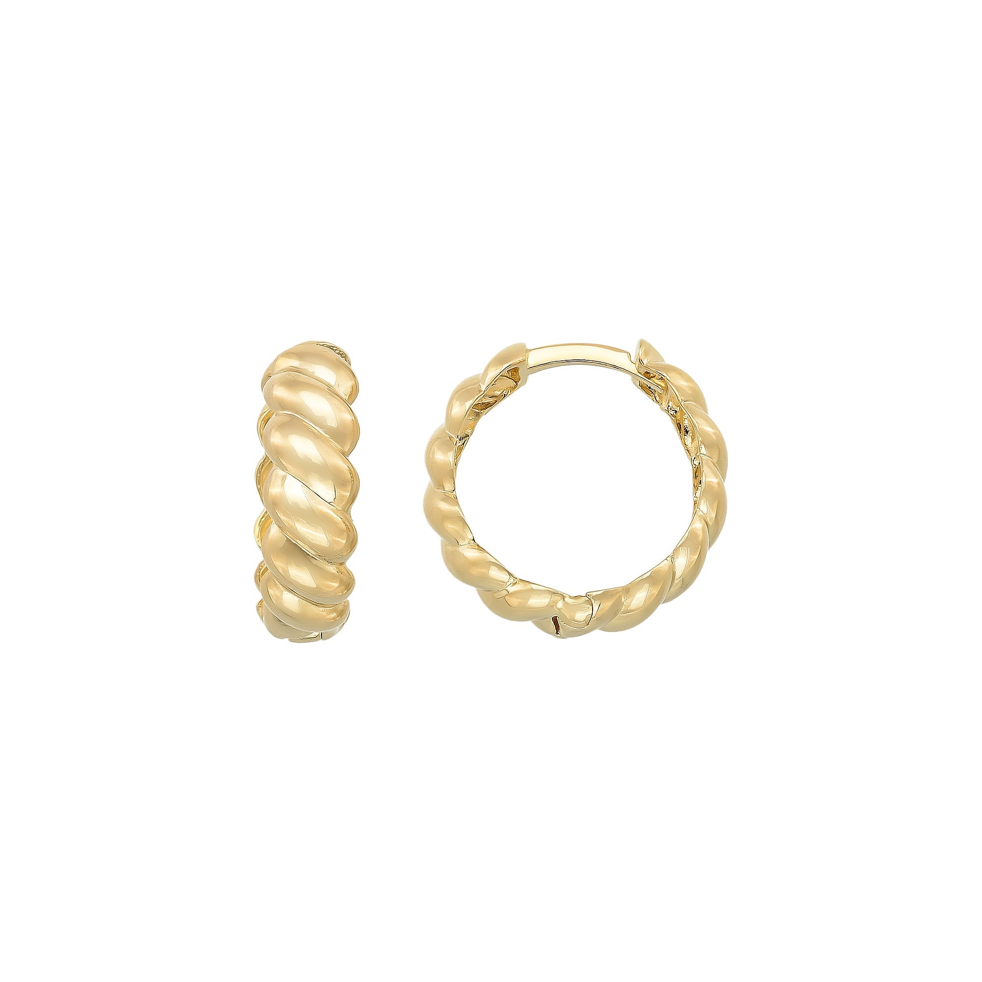 14K Gold Croissant Dome Hoop Earrings – Ribbed Chunky & Twisted Studs - Single (1 Earring) / 14K Yellow Gold - Hoop