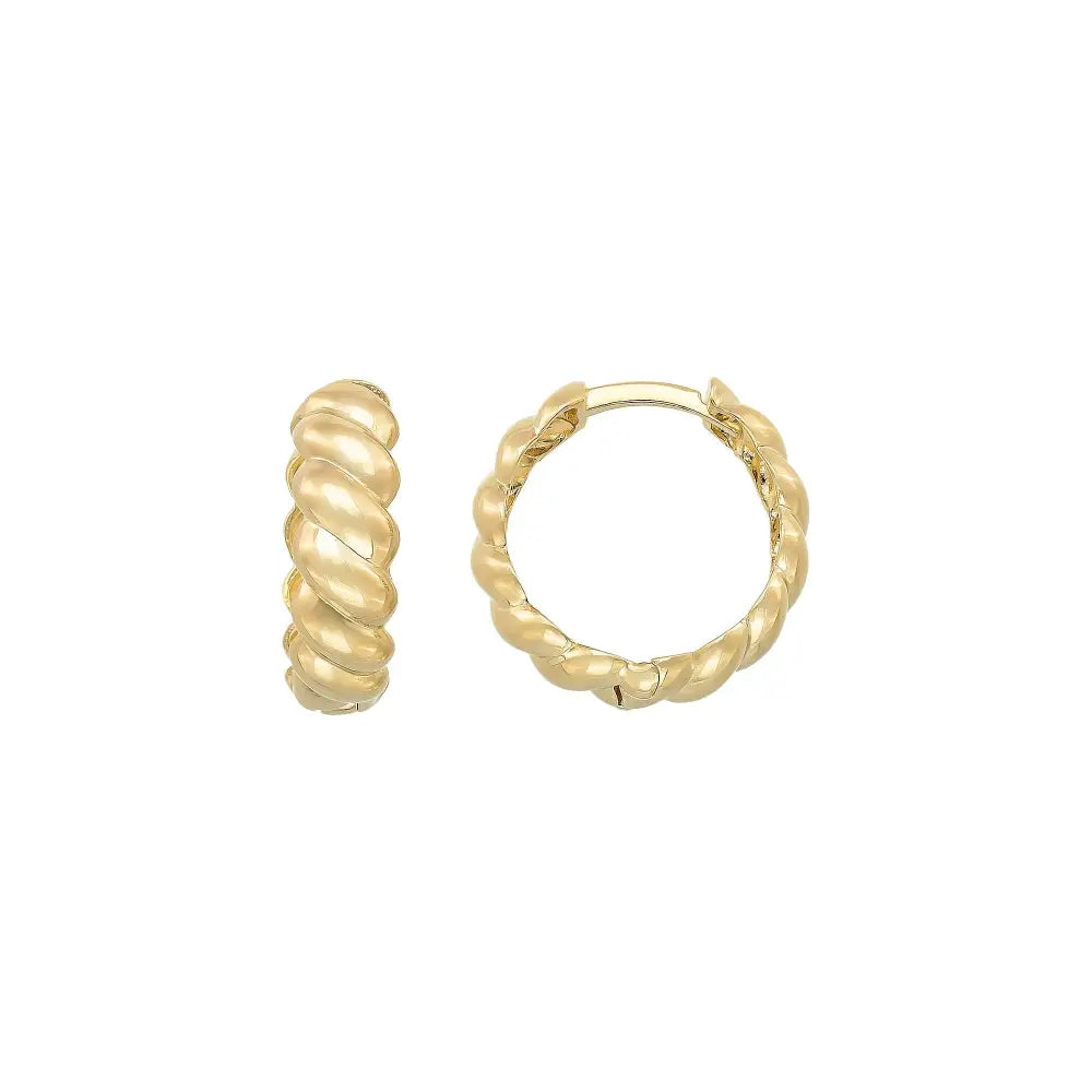 14K Gold Croissant Dome Hoop Earrings – Ribbed Chunky & Twisted Studs - Single (1 Earring) / 14K Yellow Gold - Hoop