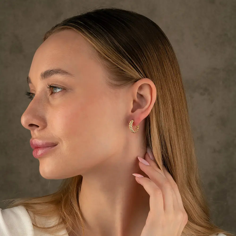 14K Gold Croissant Dome Hoop Earrings – Textured Twisted & Ribbed Huggies - Hoop Earrings