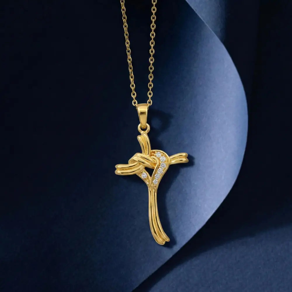 14K Gold Cross Necklace With Diamond Accent Elegant Handmade Religious Jewelry For Women - Jewelry