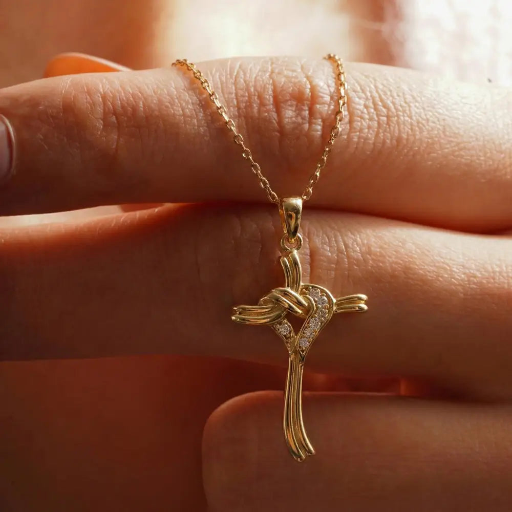 14K Gold Cross Necklace With Diamond Accent Elegant Handmade Religious Jewelry For Women - Jewelry