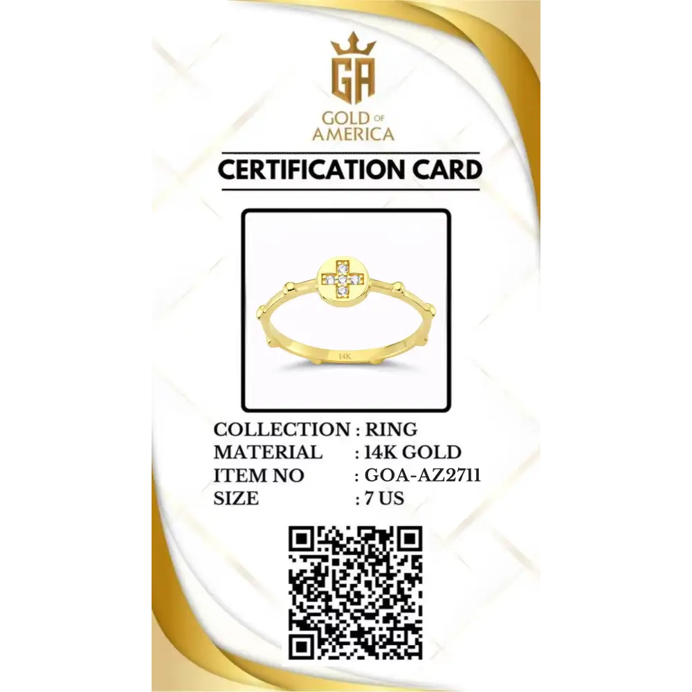 14K Gold Cross Ring with CZ Stone Faith Jewelry Elegant Adjustable Band - Band Ring