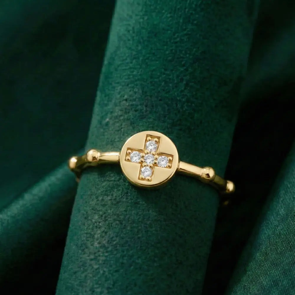 14K Gold Cross Ring with CZ Stone Faith Jewelry Elegant Adjustable Band