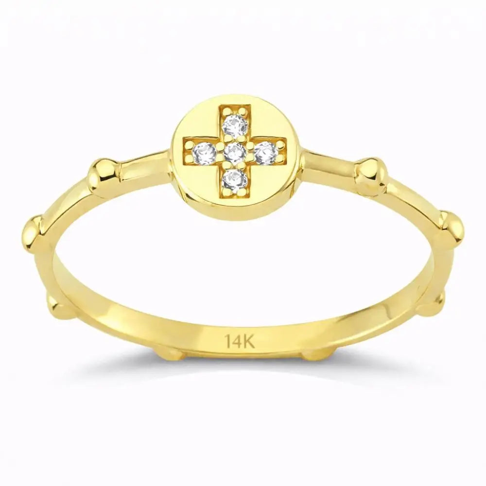 14K Gold Cross Ring with CZ Stone Faith Jewelry Elegant Adjustable Band