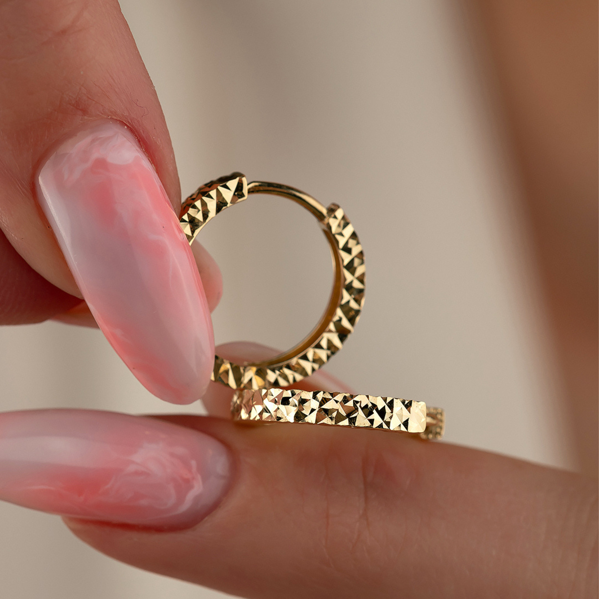 14K Gold Diamond Cut Huggie Hoop Earrings – Shiny Stacking Set of 2 - Single Small / 14K Yellow Gold - Hoop Earrings