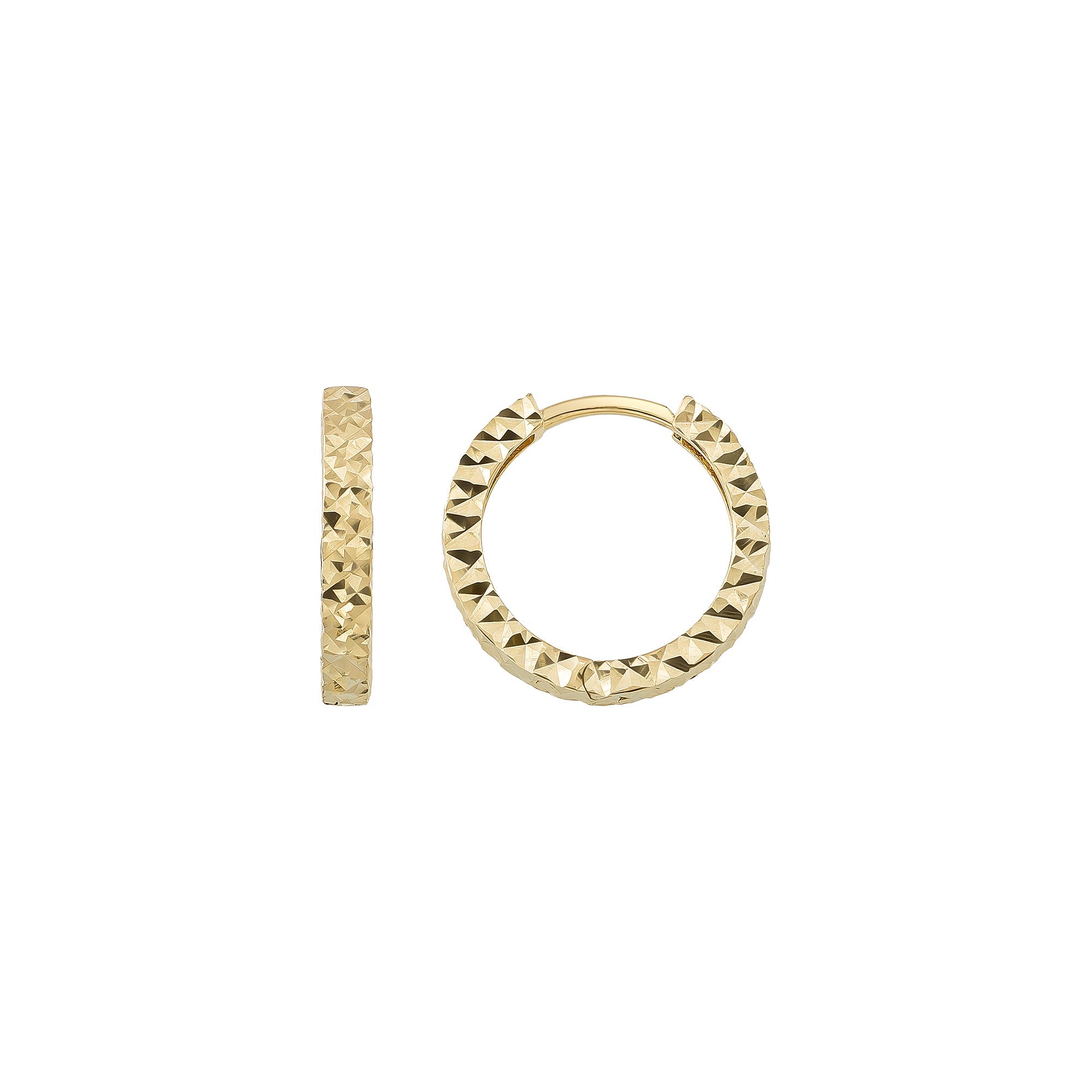 14K Gold Diamond Cut Huggie Hoop Earrings – Shiny Stacking Set of 2 - Single Large / 14K Yellow Gold - Hoop Earrings