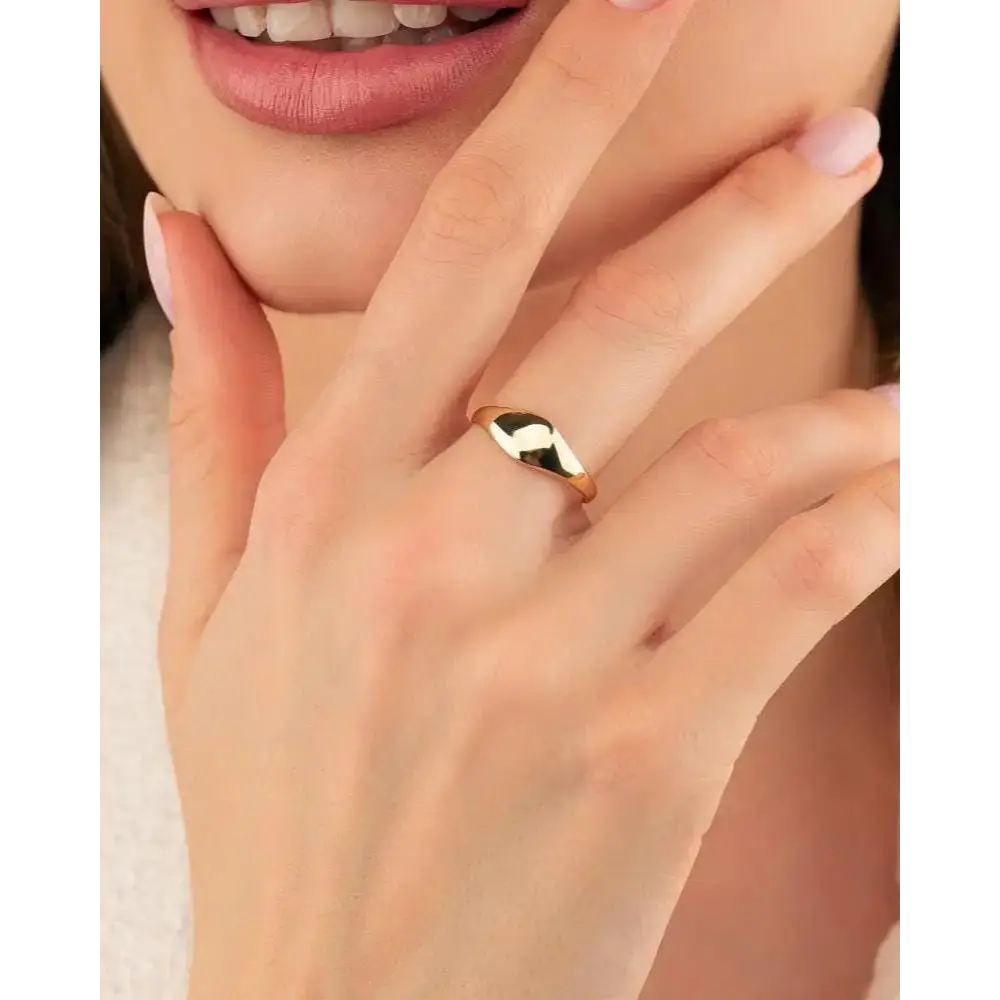 14K Gold Dome Ring for Women Minimal Plain Gold Band Classic Polished Jewelry