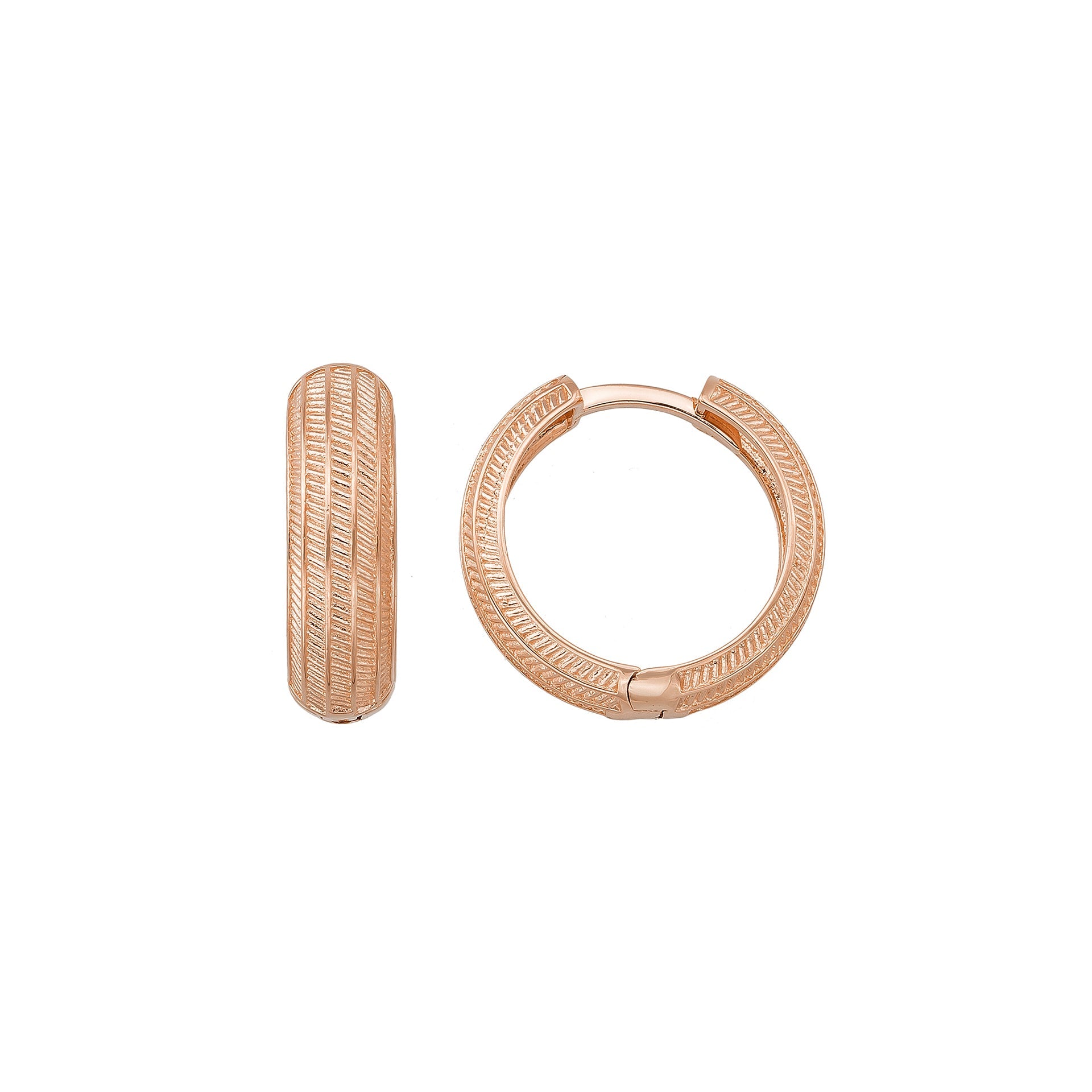 14K Gold Engraved Hoops Handcrafted Dainty Earrings for Women Jewelry for Her - Single Earring / 14K Rose Gold - Hoop