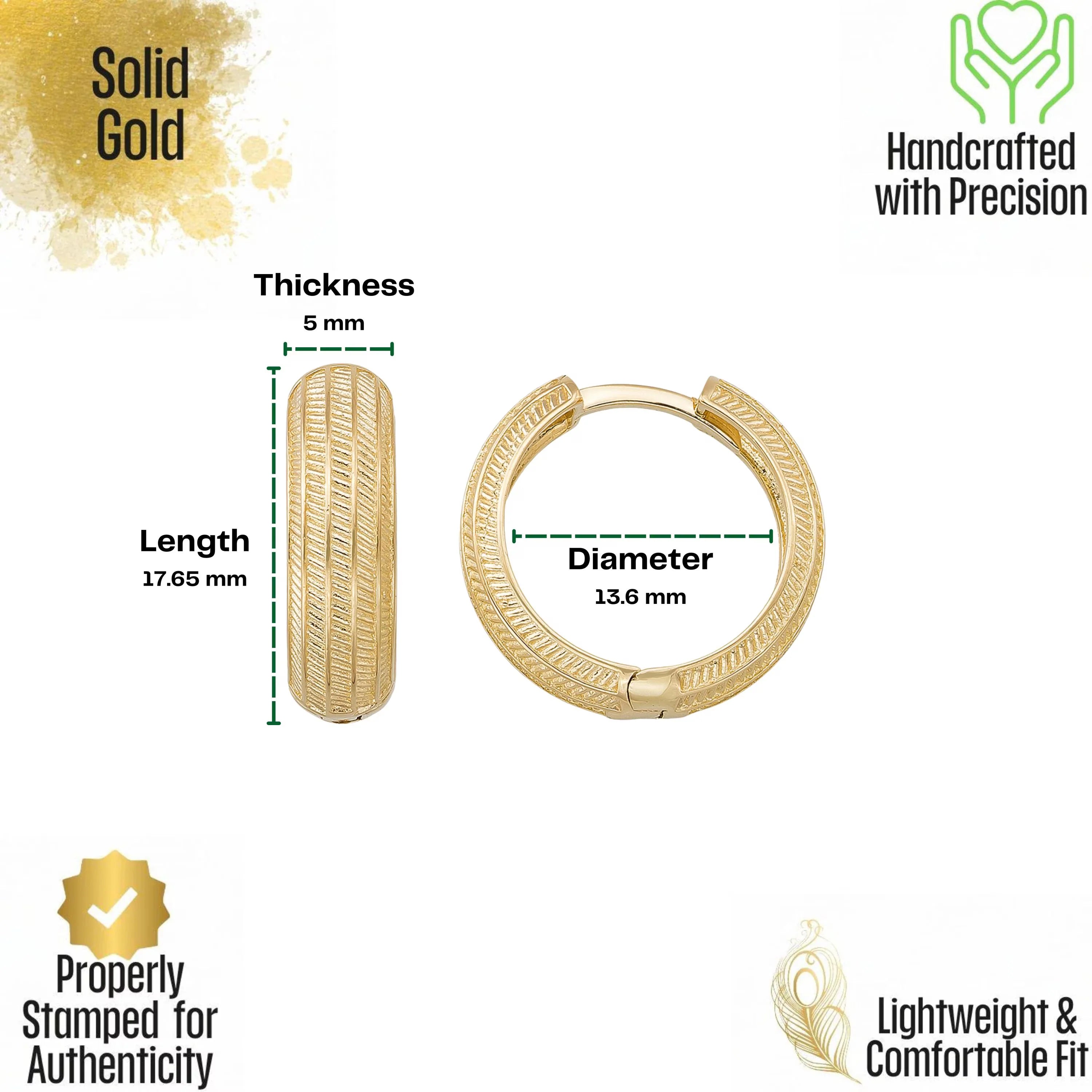 14K Gold Engraved Hoops Handcrafted Dainty Earrings for Women Jewelry for Her - Hoop Earrings