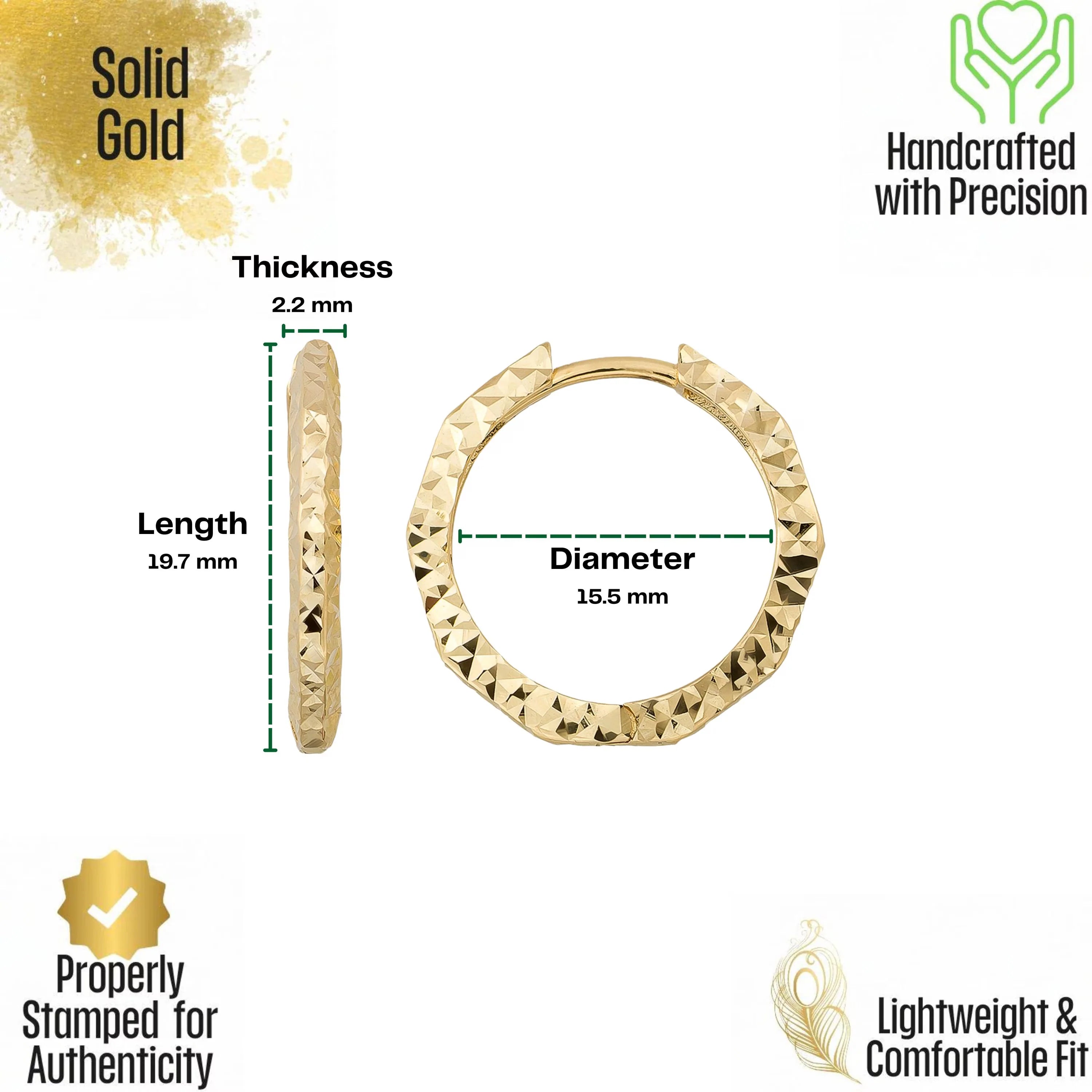 14K Gold Faceted Hoop Earrings Handmade Geometric Gold Jewelry for Women - Hoop Earrings