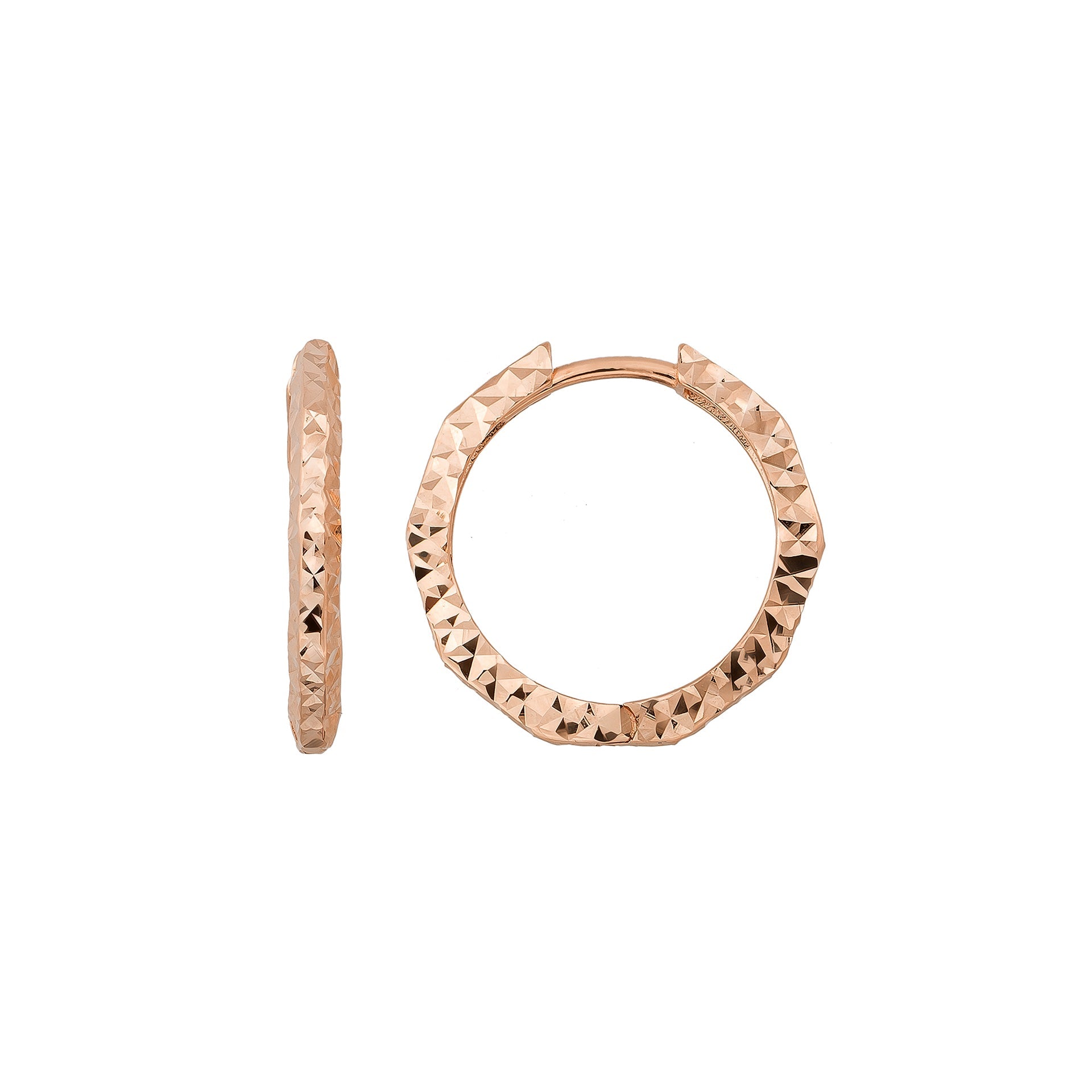 14K Gold Faceted Hoop Earrings Handmade Geometric Gold Jewelry for Women - Single Earring / 14K Rose Gold - Hoop