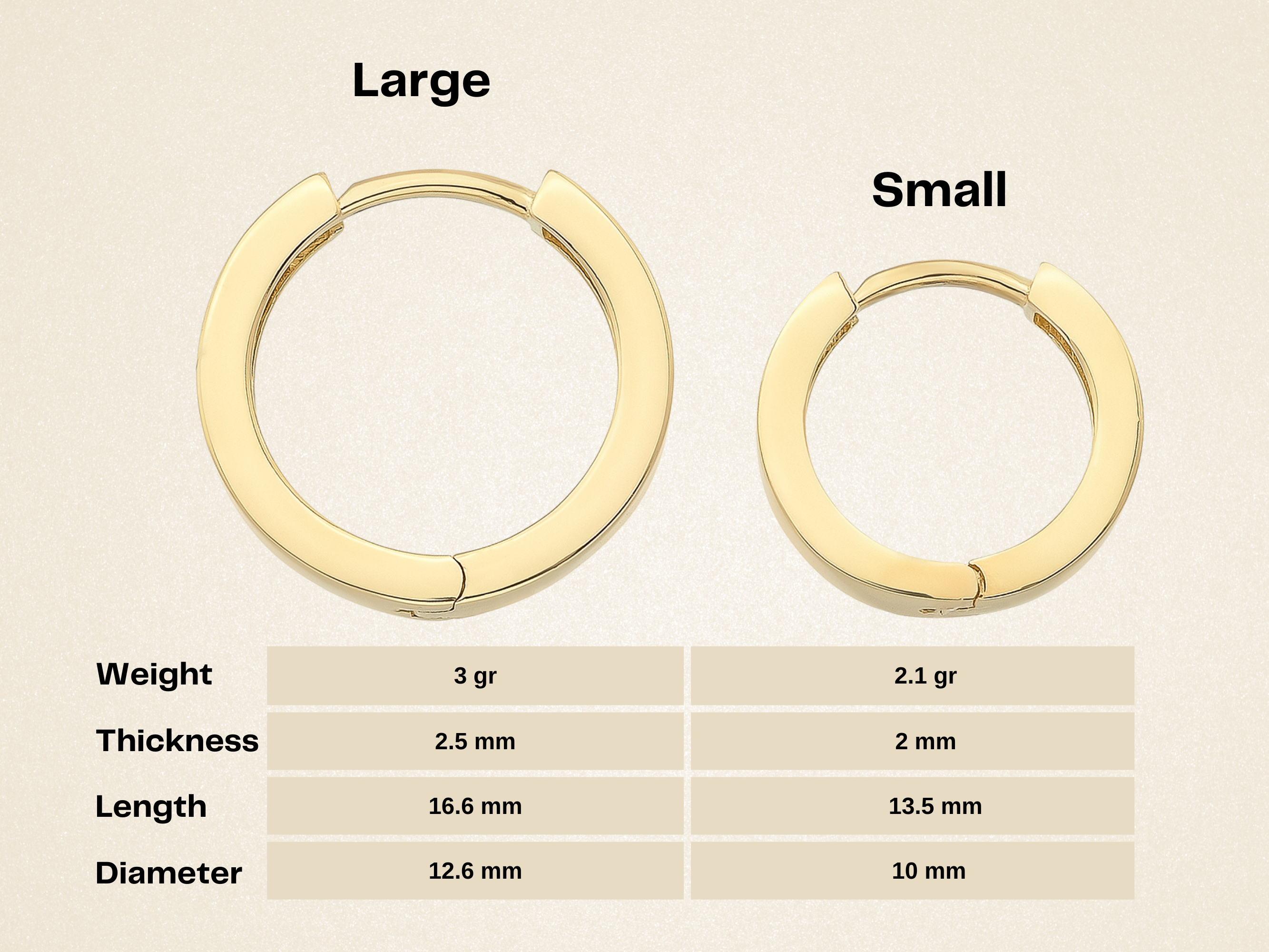 14K Gold Flat Edge Huggie Hoop Earrings – Simple Stacking Set of 2 Earrings - Hoop Earrings