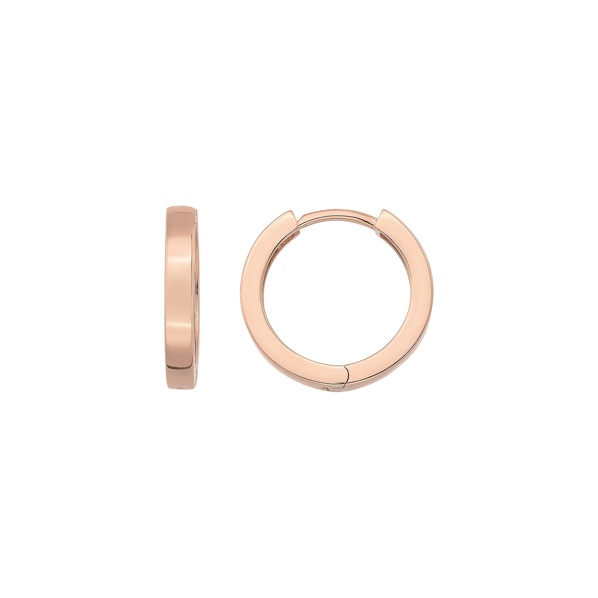14K Gold Flat Edge Huggie Hoop Earrings – Simple Stacking Set of 2 Earrings - Single Small / 14K Rose Gold - Hoop