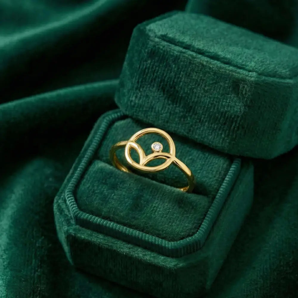 14K Gold Floral CZ Stone Ring Simple Elegant Design Adjustable Band for Women