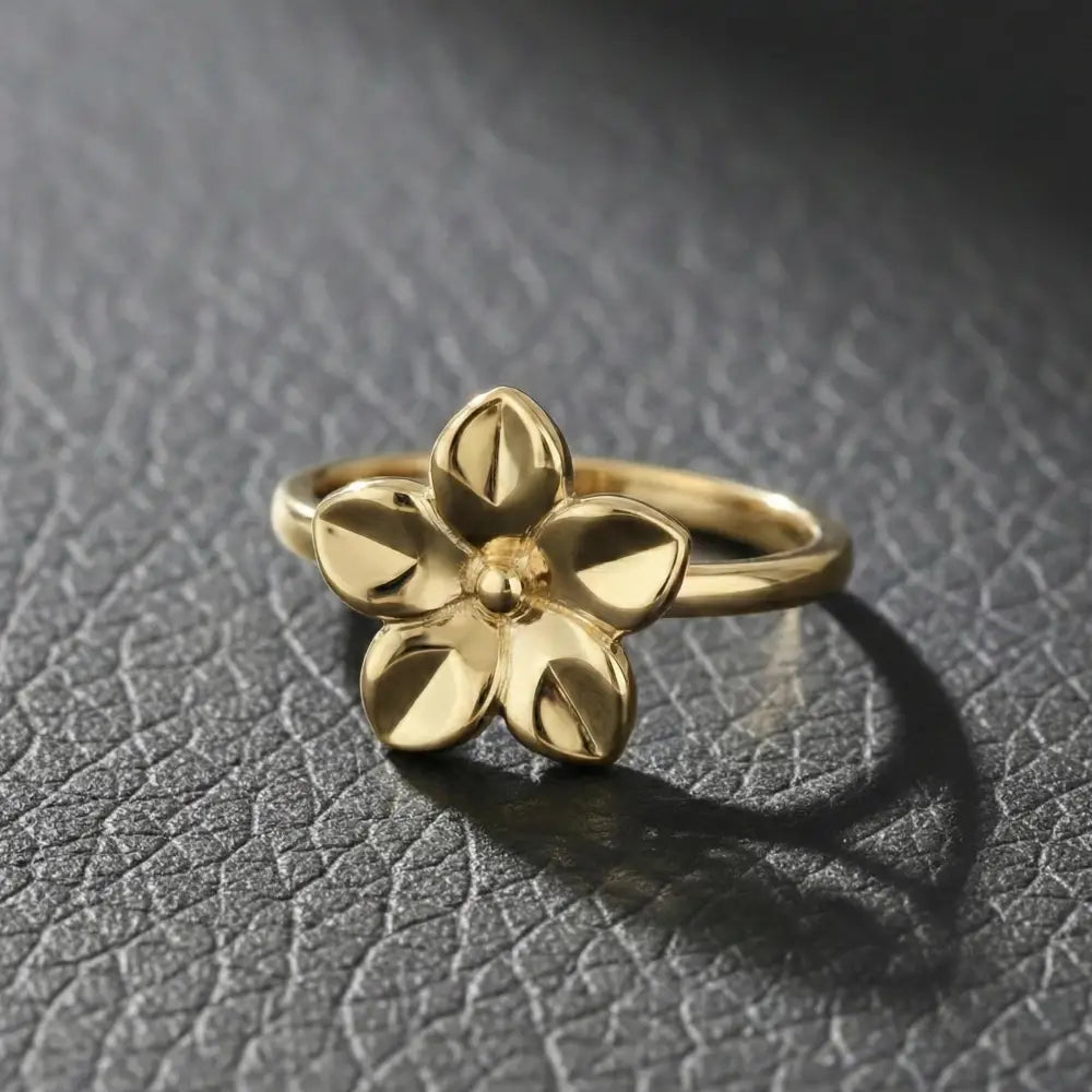 14K Gold Flower Ring Handcrafted Petal-Shaped Floral Design Minimalist Jewelry for Women