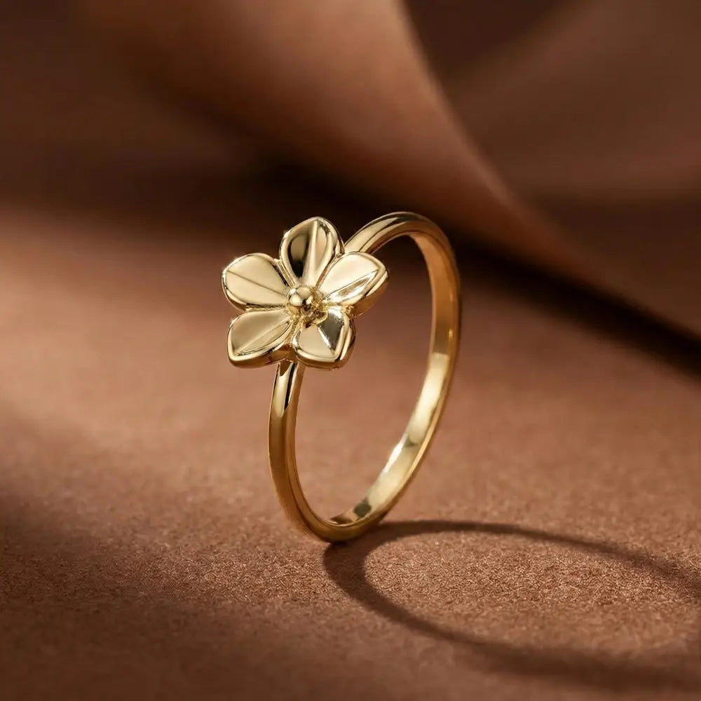 14K Gold Flower Ring Handcrafted Petal-Shaped Floral Design Minimalist Jewelry for Women
