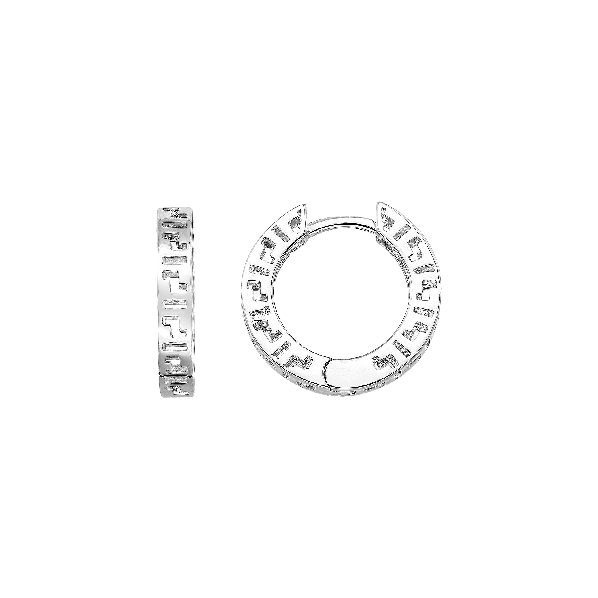 14K Gold Greek Key Hoop Earrings – 16mm Wide Infinity Huggies - Single (1 Earring) / 14K White Gold - Hoop Earrings