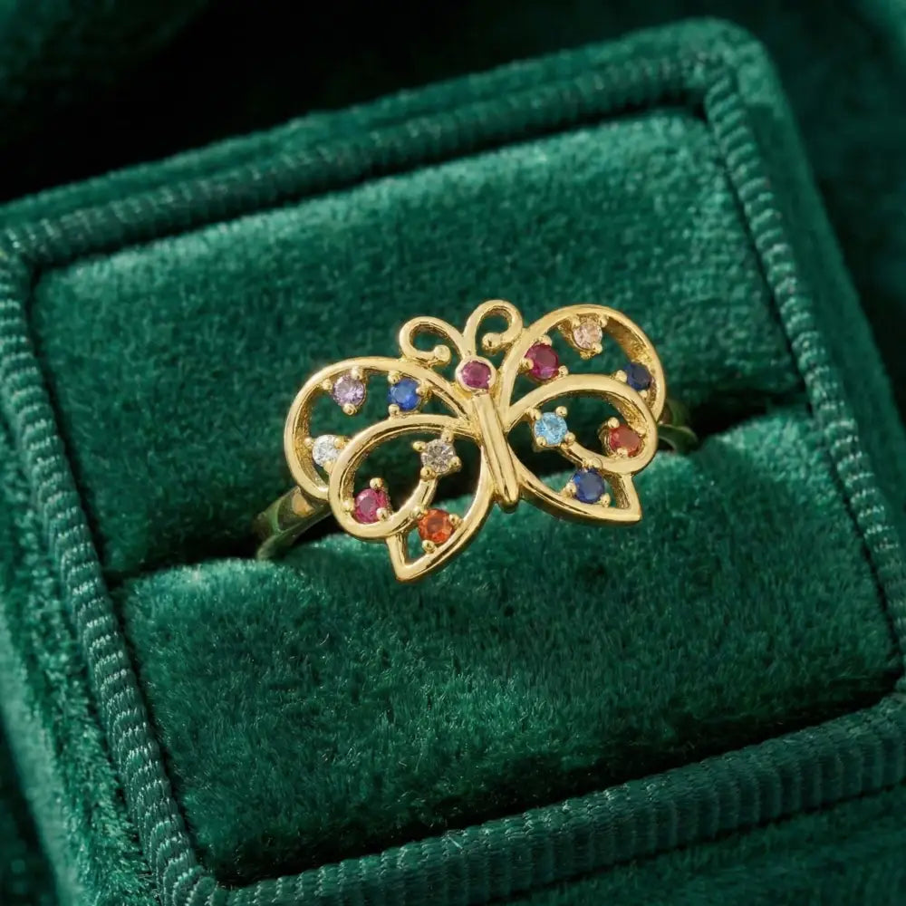 14K Gold Handmade Butterfly Ring Multicolor Gemstone Nature Design Elegant Fine Jewelry Ring