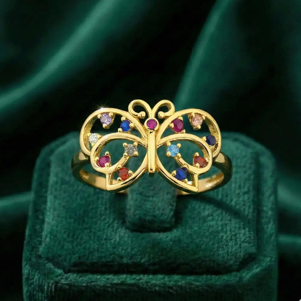 14K Gold Handmade Butterfly Ring Multicolor Gemstone Nature Design Elegant Fine Jewelry Ring - Engagement Ring