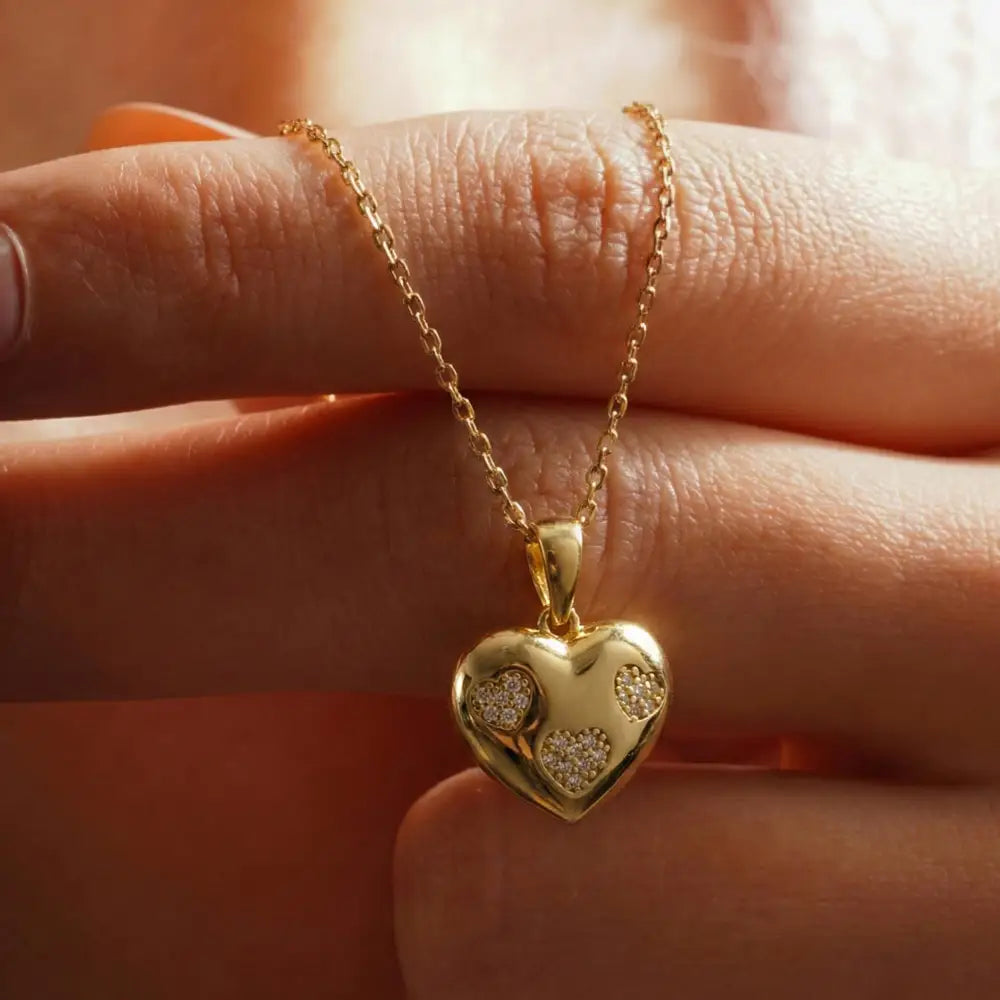 14K Gold Heart Pendant Necklace With Cz Stone Accents Elegant Gift Heart Shaped Jewelry - 10k Yellow Gold - Jewelry