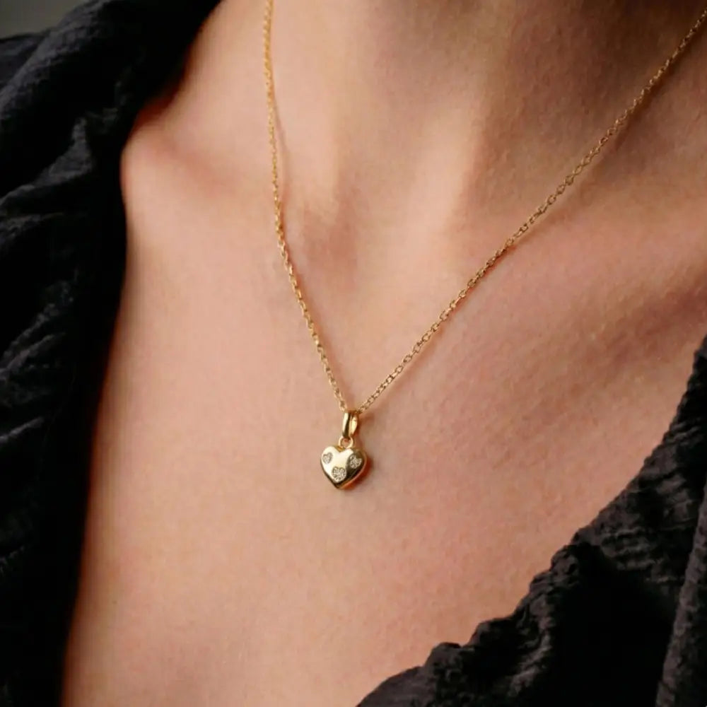 14K Gold Heart Pendant Necklace With Cz Stone Accents Elegant Gift Heart Shaped Jewelry - 10k Yellow Gold - Jewelry