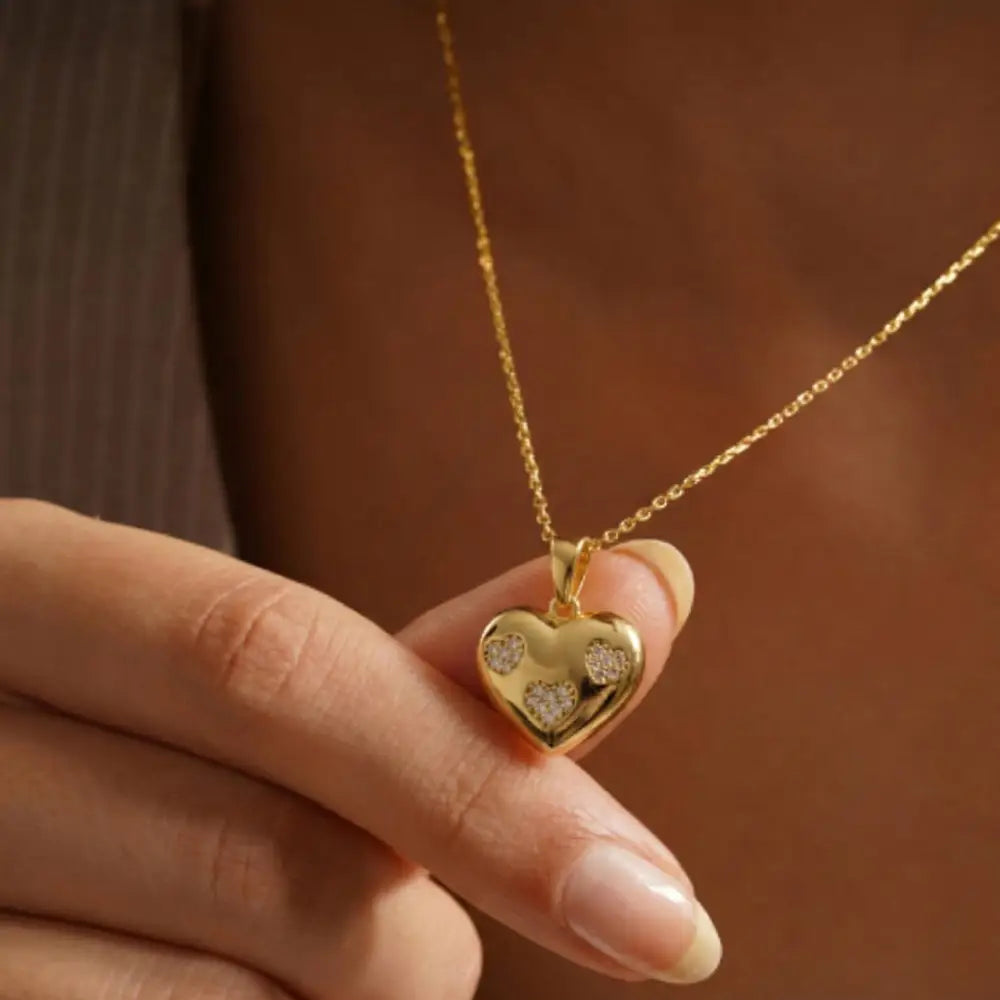 14K Gold Heart Pendant Necklace With Cz Stone Accents Elegant Gift Heart Shaped Jewelry - 10k Yellow Gold - Jewelry