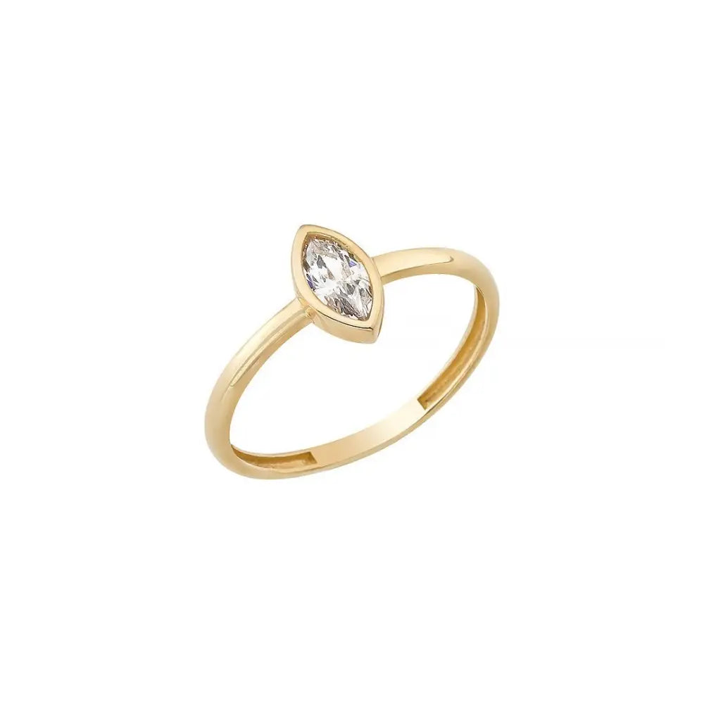 14K Gold Marquise Cut CZ Engagement Ring Bezel Set