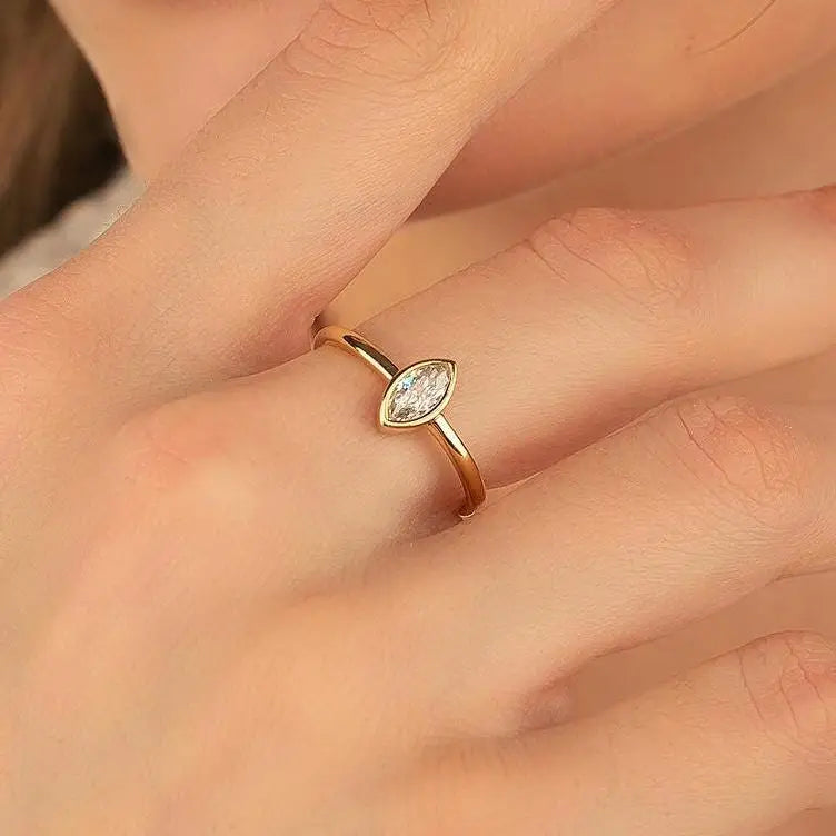 14K Gold Marquise Cut CZ Engagement Ring Bezel Set