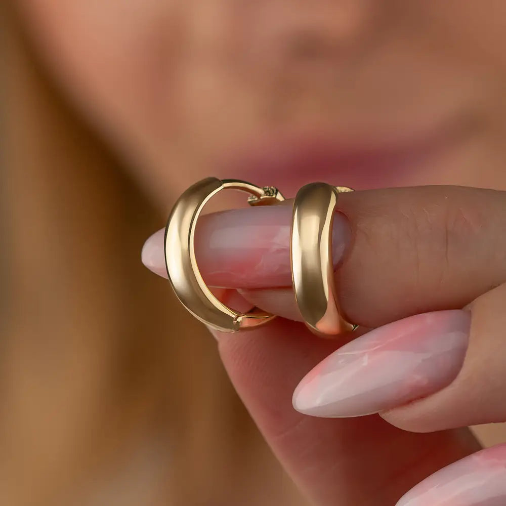 14K Gold Minimal Huggie Hoop Earrings – Trendy Stacking Set of 2 Earrings - Hoop Earrings