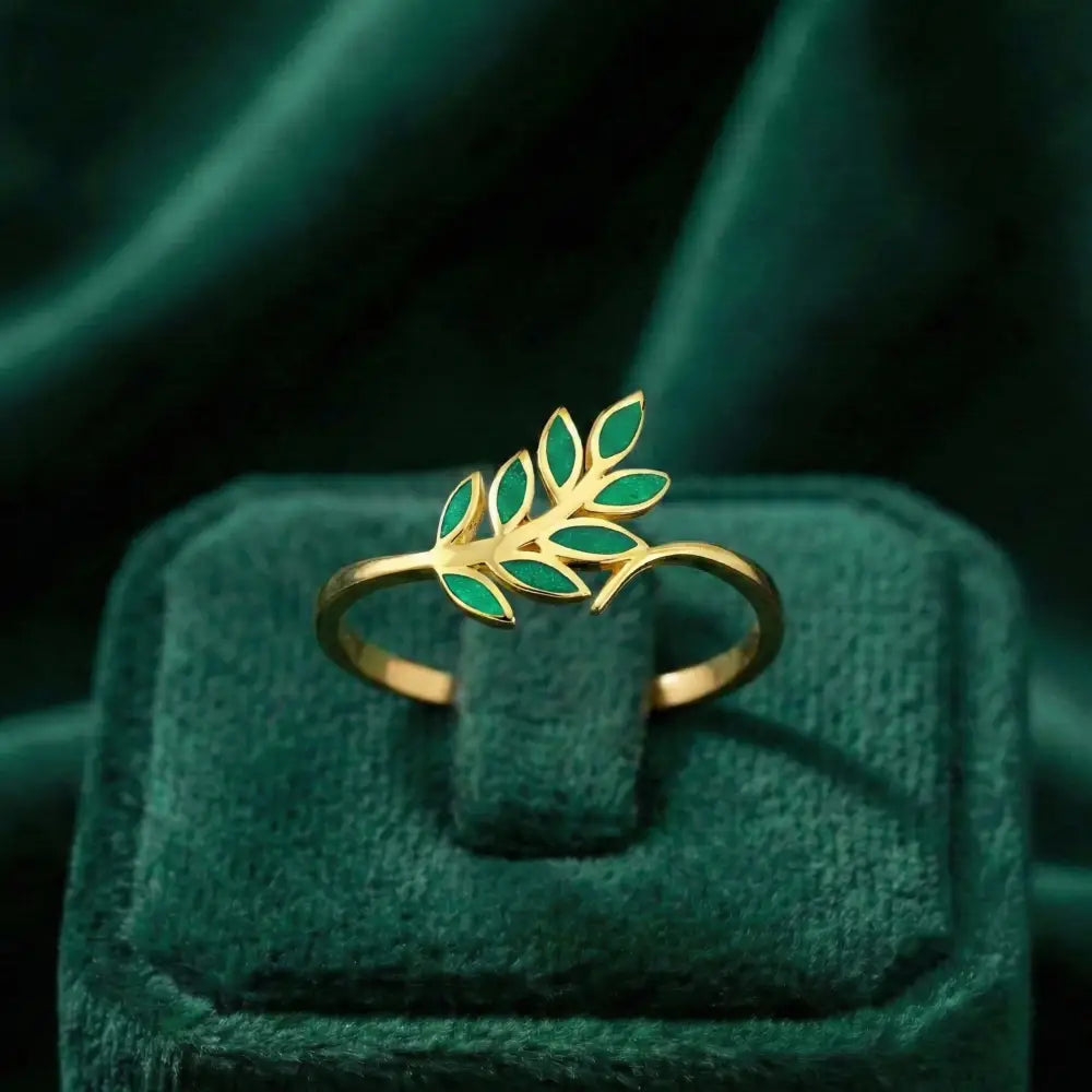 14K Gold Olive Leaf Ring Green Branch Nature Inspired Minimal Jewelry for Women