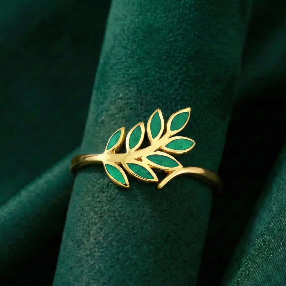 14K Gold Olive Leaf Ring Green Branch Nature Inspired Minimal Jewelry for Women