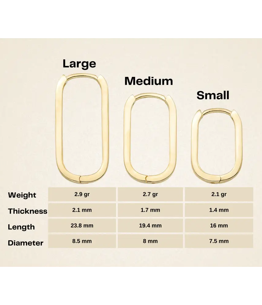 14K Gold Oval Hoop Earrings – Tiny Rectangular Huggies in 16mm 19mm 24mm - Hoop Earrings