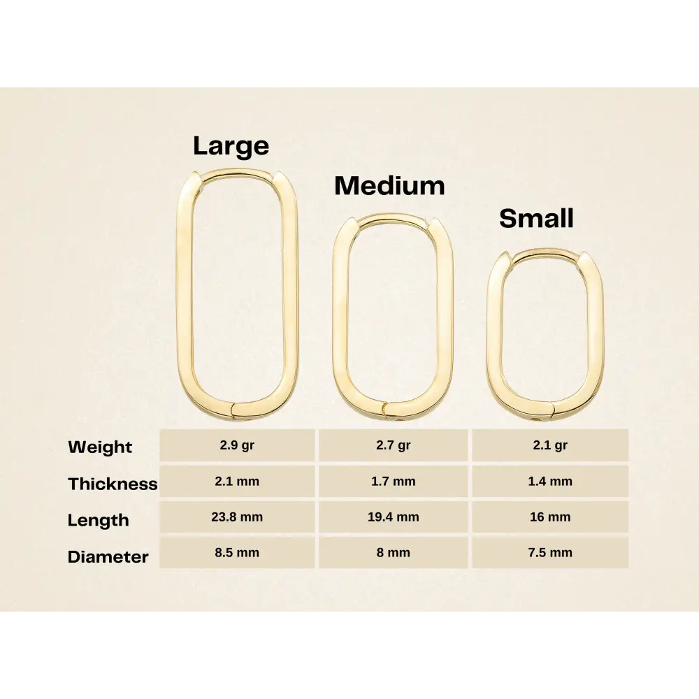 14K Gold Oval Hoop Earrings – Tiny Rectangular Huggies in 16mm 19mm 24mm - Hoop Earrings