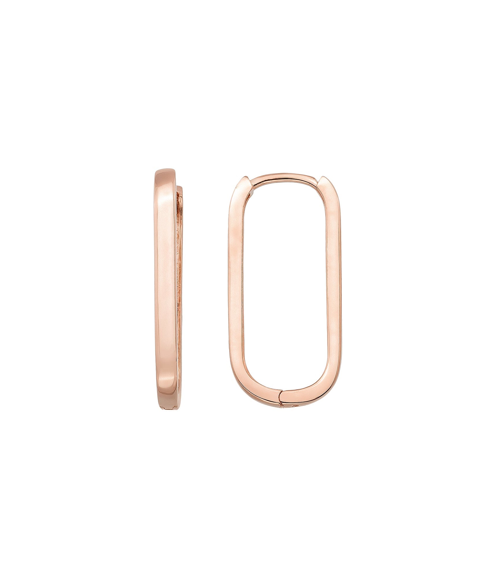 14K Gold Oval Hoop Earrings – Tiny Rectangular Huggies in 16mm 19mm 24mm - Single Small / 14K Rose Gold - Hoop Earrings