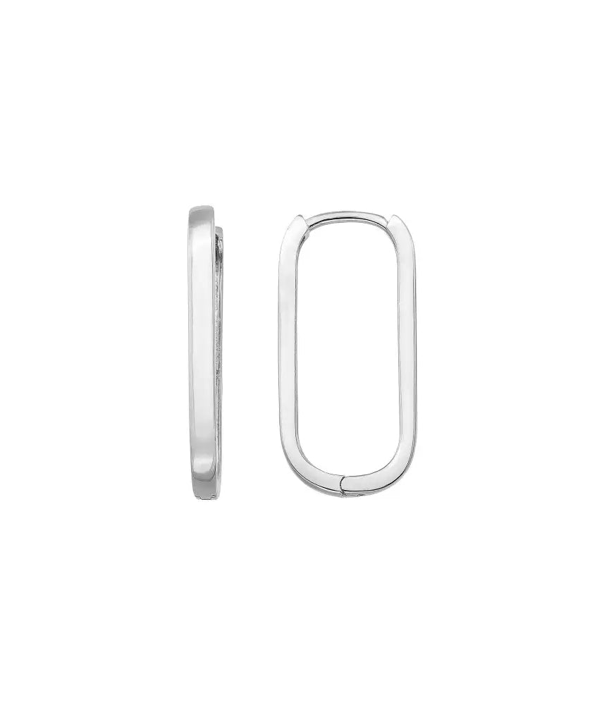 14K Gold Oval Hoop Earrings – Tiny Rectangular Huggies in 16mm 19mm 24mm - Single Small / 14K White Gold - Hoop Earrings