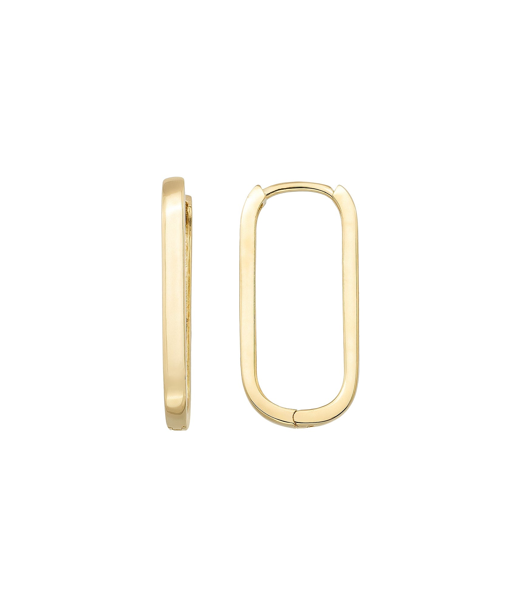 14K Gold Oval Hoop Earrings – Tiny Rectangular Huggies in 16mm 19mm 24mm - Hoop Earrings