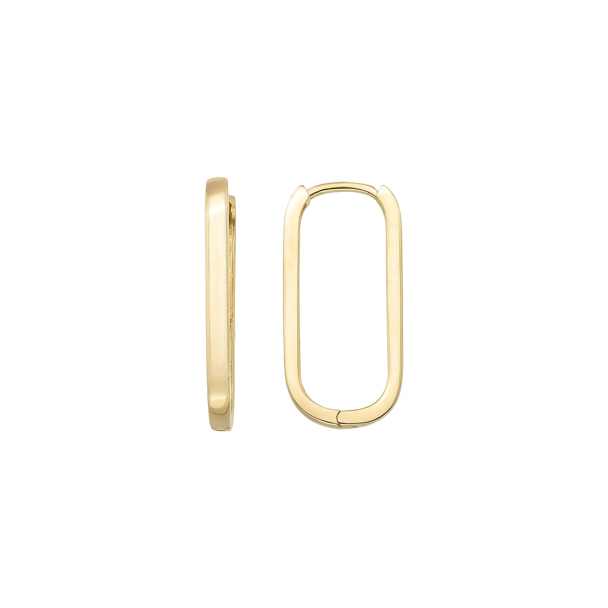 14K Gold Oval Hoop Earrings – Tiny Rectangular Huggies in 16mm 19mm 24mm - Hoop Earrings