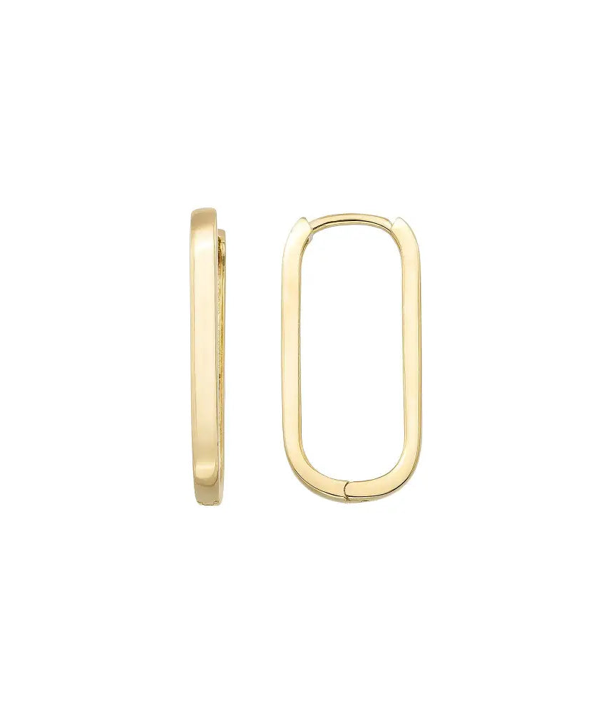 14K Gold Oval Hoop Earrings – Tiny Rectangular Huggies in 16mm 19mm 24mm - Hoop Earrings