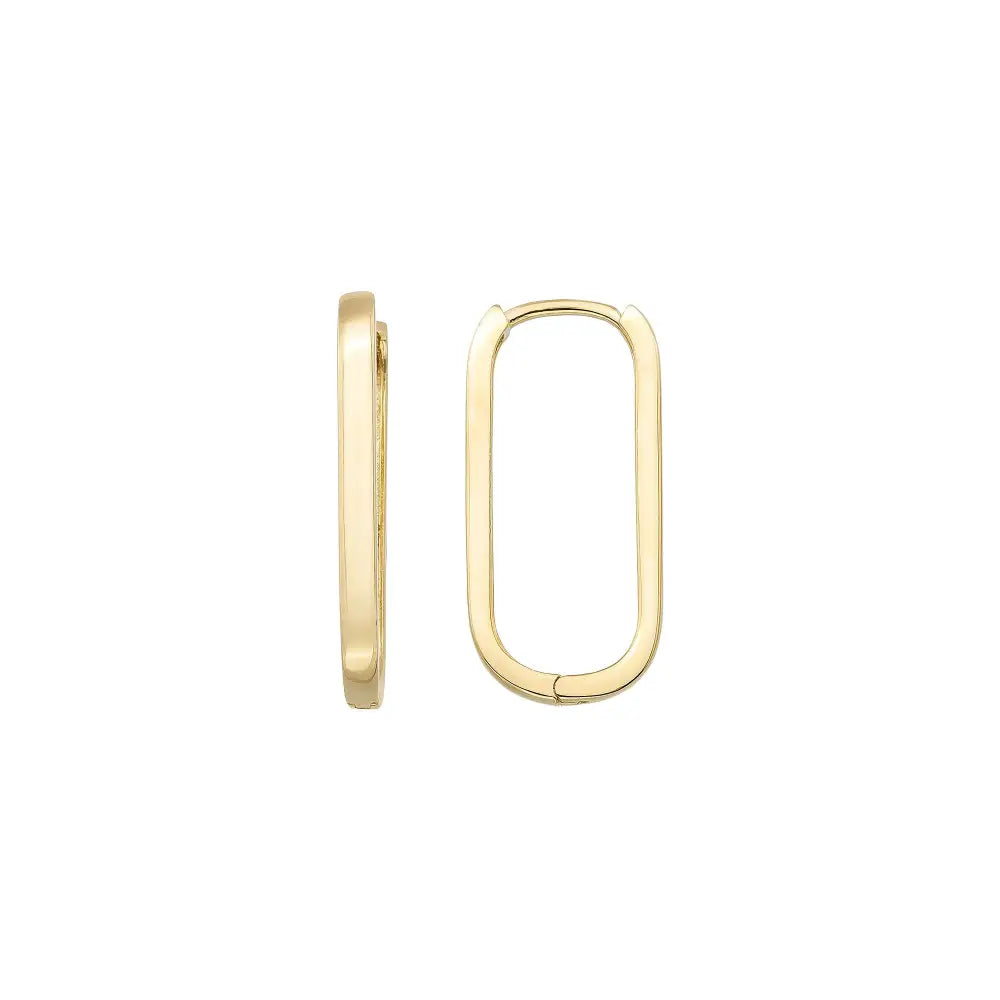 14K Gold Oval Hoop Earrings – Tiny Rectangular Huggies in 16mm 19mm 24mm - Hoop Earrings