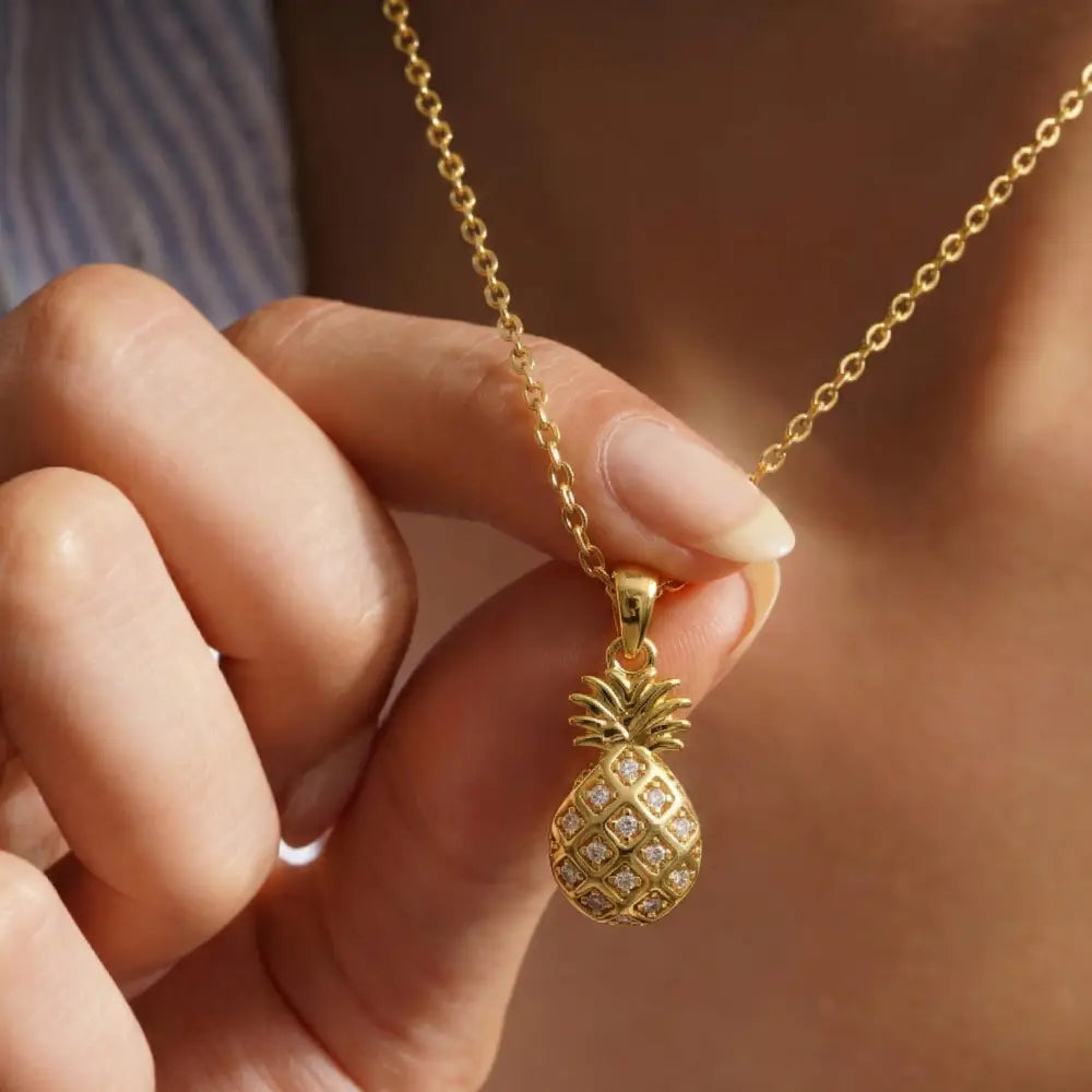 14K Gold Pineapple Pendant Necklace With Diamonds Unique Fruit Jewelry Handmade - Jewelry