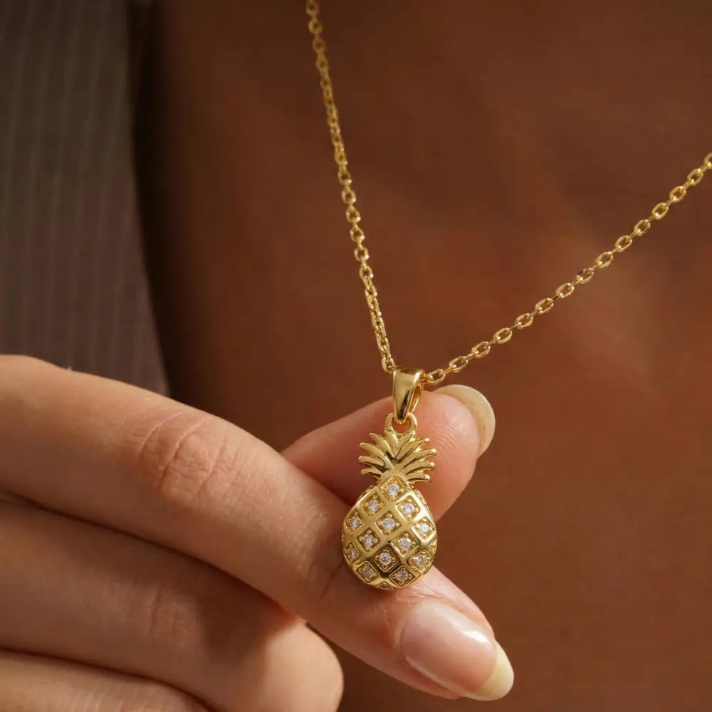 14K Gold Pineapple Pendant Necklace With Diamonds Unique Fruit Jewelry Handmade - Jewelry