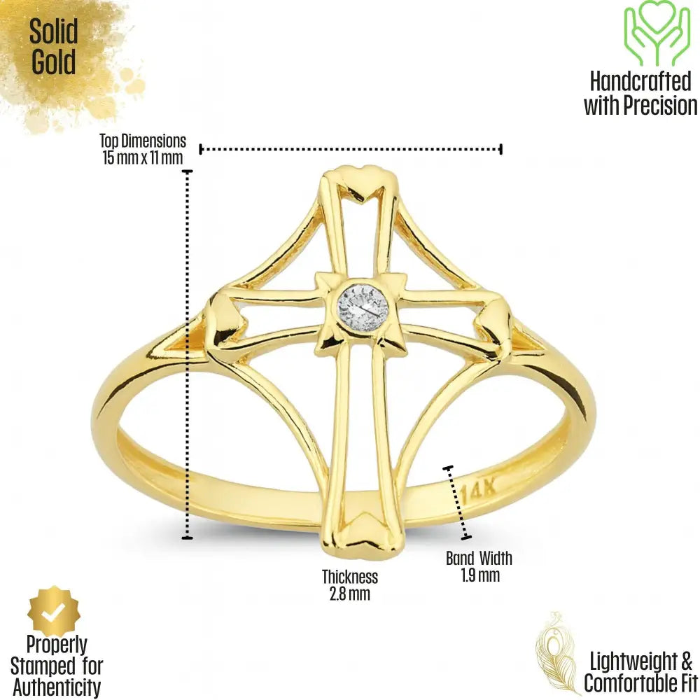 14K Gold Rosary Cross Ring Simulated Diamond Religious Gift