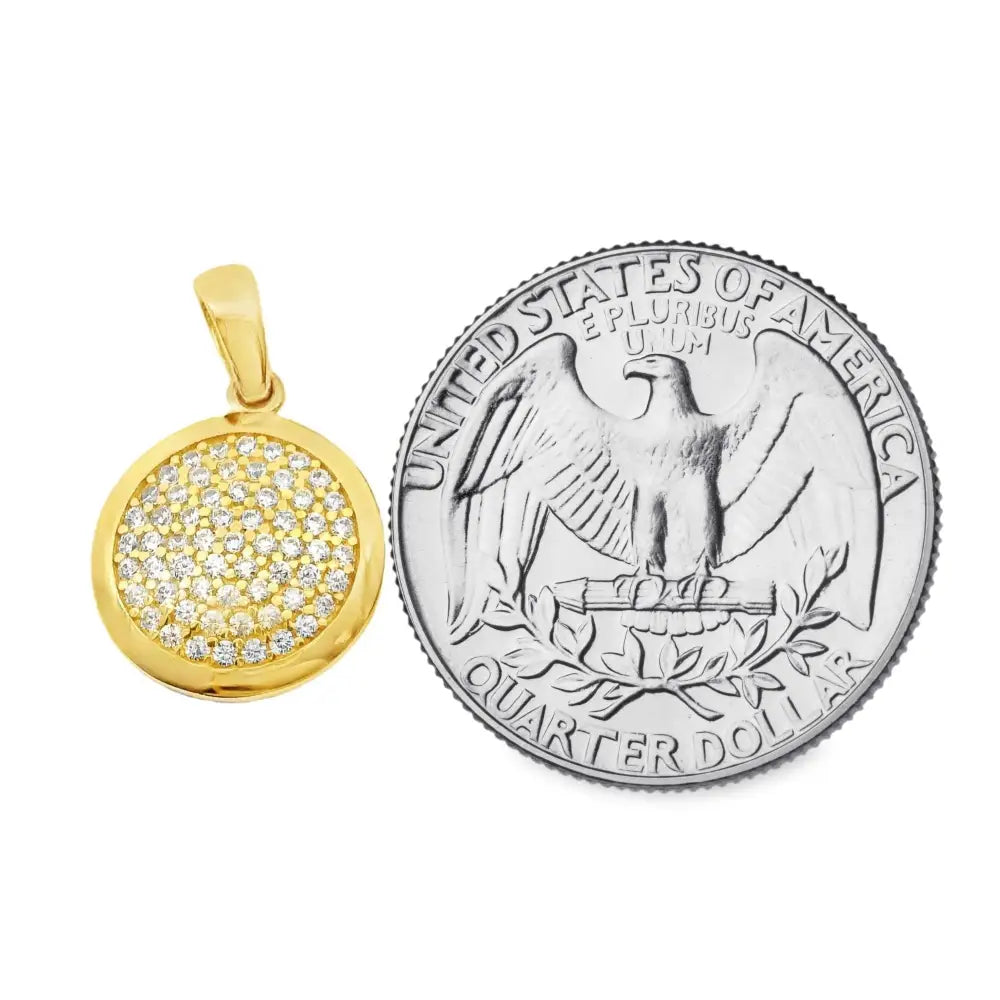 14K Gold Round Pavé CZ Stone Necklace Sparkling Circle Pendant Minimal Luxury Gold Jewelry - Pendants
