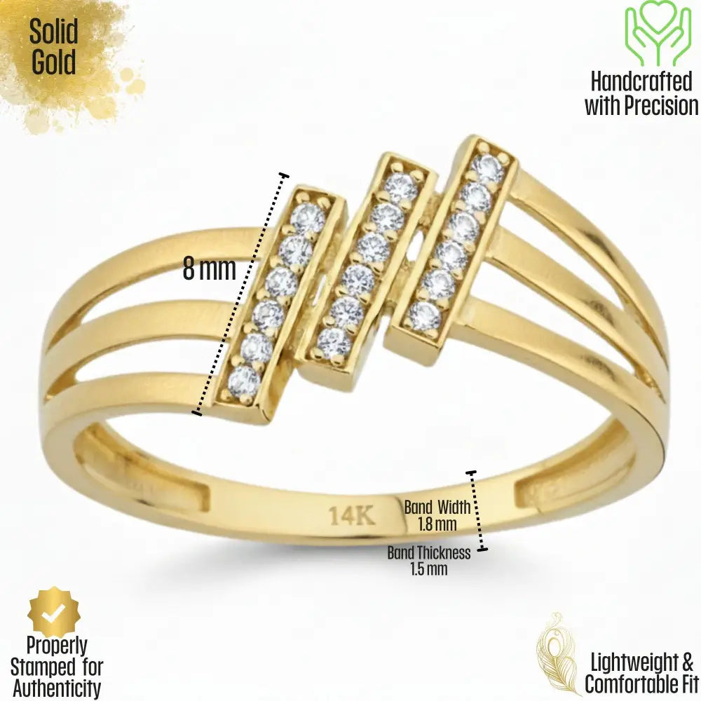 14K Gold Simulated Diamond Split Shank Ring Minimalist CZ Ring