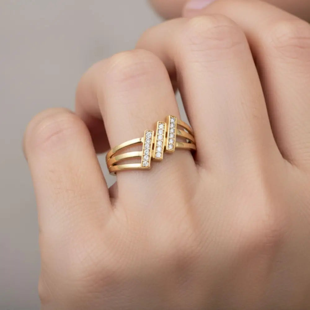 14K Gold Simulated Diamond Split Shank Ring Minimalist CZ Ring