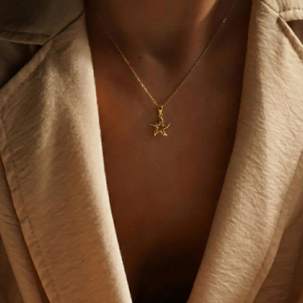 14K Gold Star Pendant Necklace Elegant Handmade Jewelry Dazzling Gift For Her - Jewelry